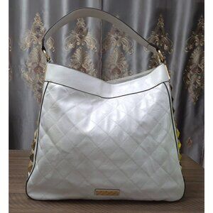 Miss Tina White Quilted Studded Hobo Shoulder Bag Gold Hardware. Used